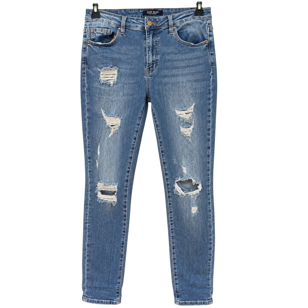 Judy Blue Womens 13/31 Boyfriend Jeans Blue Distressed Ripped Denim Pants Grunge